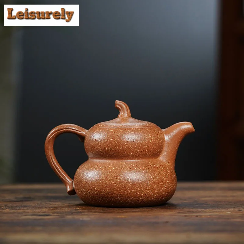 300ml Exquisite Yixing Purple Clay Teapots Handmade Gourd Pot Raw Ore Coarse Sand Kettle With Infuser Zisha Tea Set Accessories