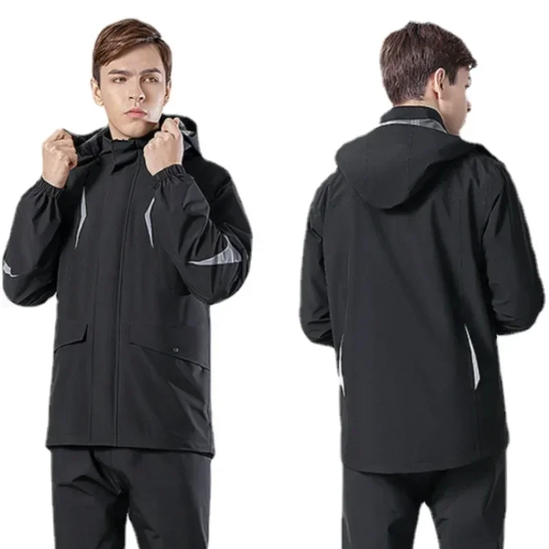 

Motorcycle Raincoat Men Male Black Rain Coat Waterproof Rain Poncho Hooded Rainwear Rain Pants Set Reflective Rain Jacket