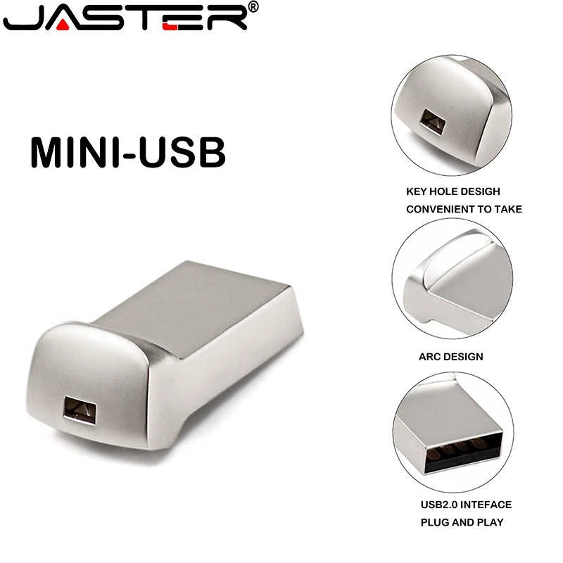 JASTER Mini Metal USB 2.0 Flash Drive 64GB Creative Business Gifts Memory Stick 32GB High speed Pen Drive Silver Storage Devices