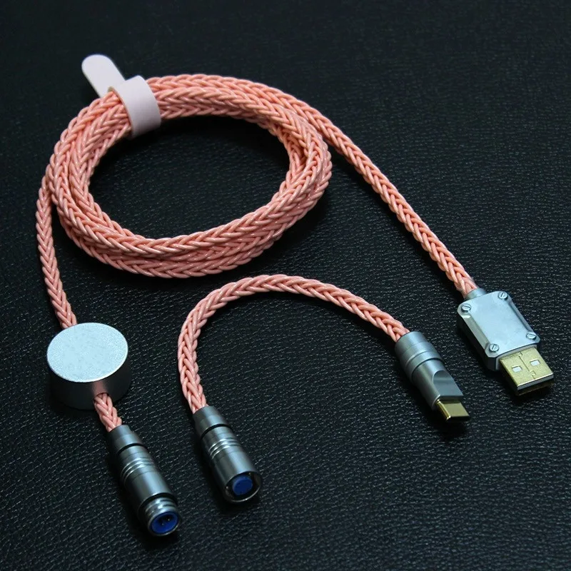 Metal Usb Tipo-c Cabo de Carregamento 7n Single Crystal Copper Strand Silver Plated Cabo de Dados para Teclado Mecânico Plugue de Aviação - Imagem 3