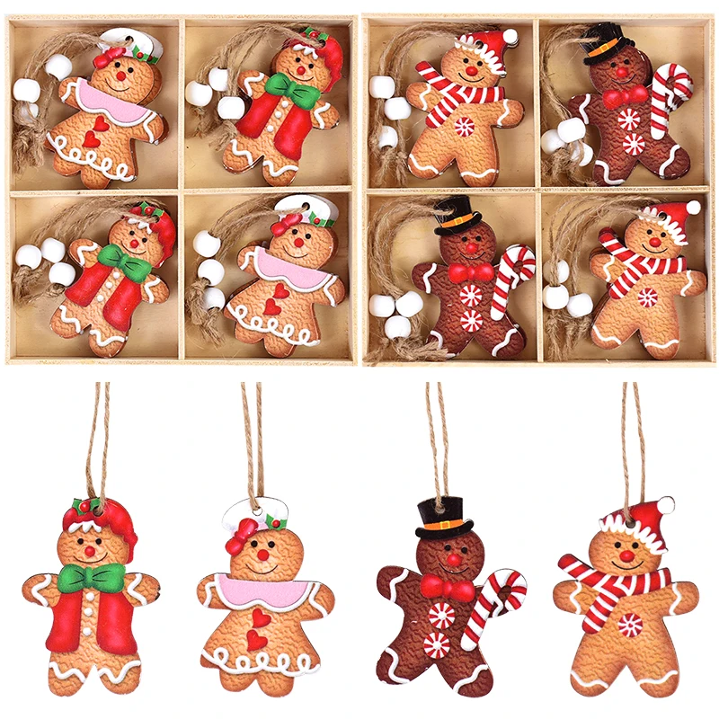 

12pcs/BoxGingerbread Man Wooden Ornaments Xmas Tree Pendants Christmas Home Decoration Navidad Noel Festival Gifts New Year 2024