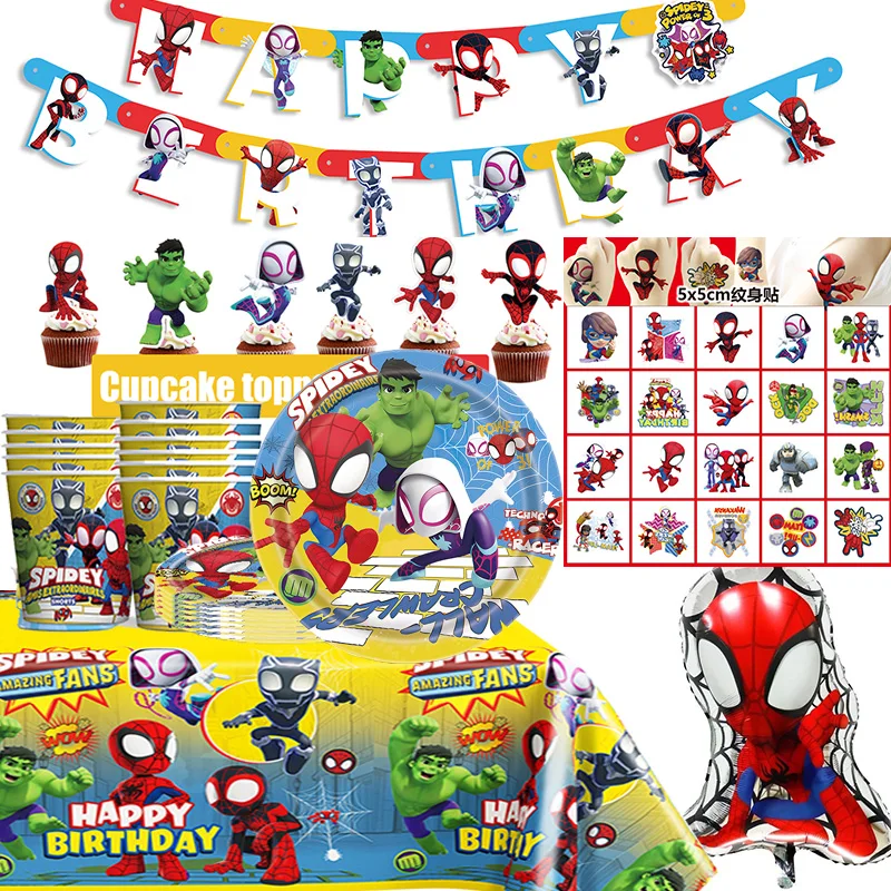 

Spidey And His Amazing Friends Party Decoration Spiderman Boy Birthday Disposable Tableware Paper Plates Balloons Baby Shower