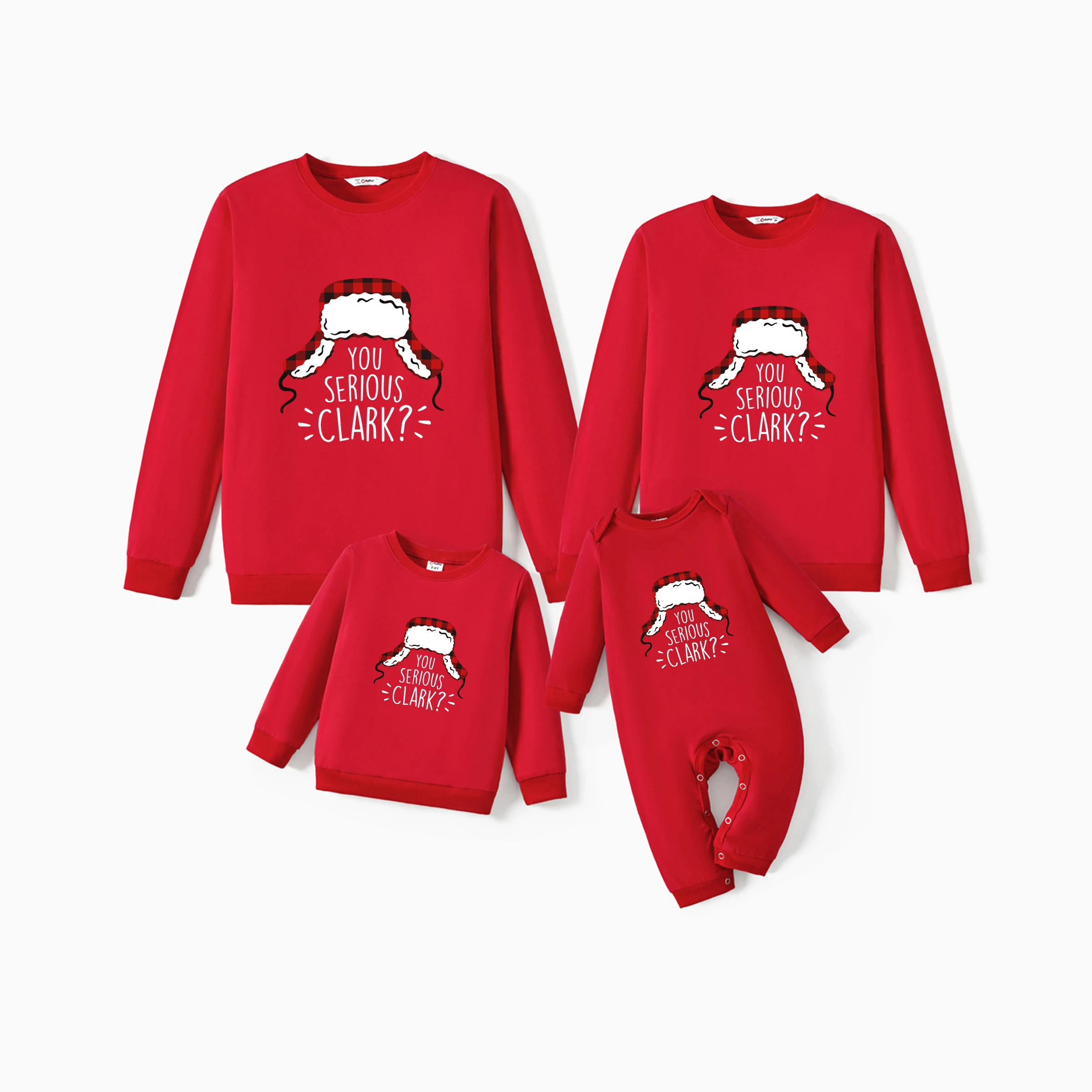 thumbnail image 2 of PatPat Camisetas navideñas de algodón a juego para toda la familia, mangas largas, color rojo You Serious Clark, 2 of 5