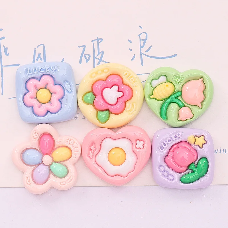 

20pcs Resin Flower Cabochons New Rainbow Colorful Lucky Flowers Embellishments Flatback for Christmas Scrapbooking Crafts Charm