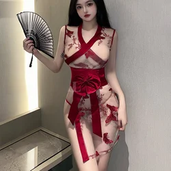 Sexy Butterfly Kimono Dress Women's Traditional Transparent Miniskirt Japanese Fashion Perspective Temptation Cosplay Costumes