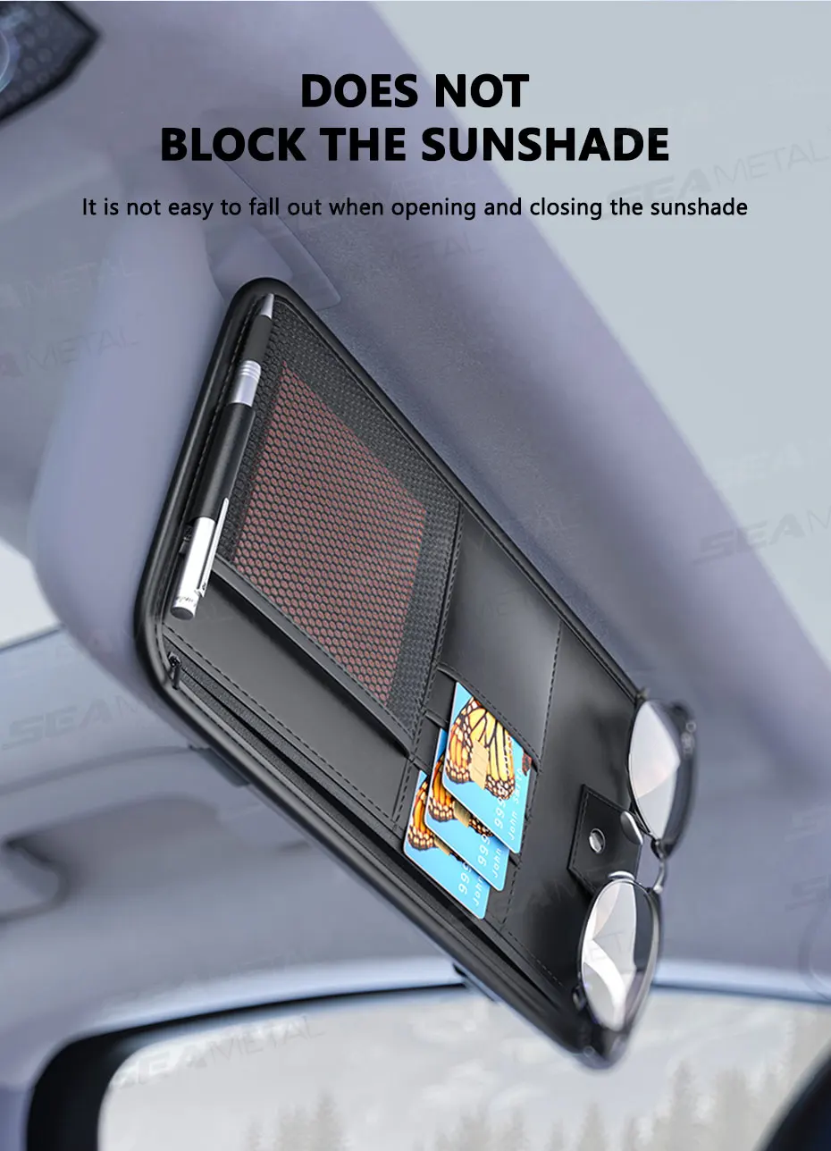 SEAMETAL Auto-Sonnenblenden-Aufbewahrungsbox, Innenraum-Organizer für Sonnenbrillen und Karten, Multifunktionale Sonnenschutz-Organizer-Tasche – Detail 10