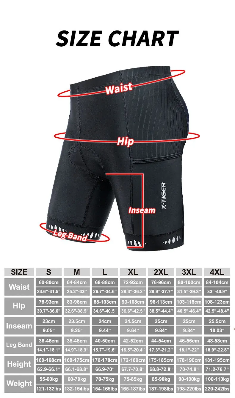 X-TIGER pantalones cortos de ciclismo para hombre con bolsillo trasero, pantalones cortos acolchados de Gel 5D para bicicleta, medias medias para ciclismo de montaña y carretera