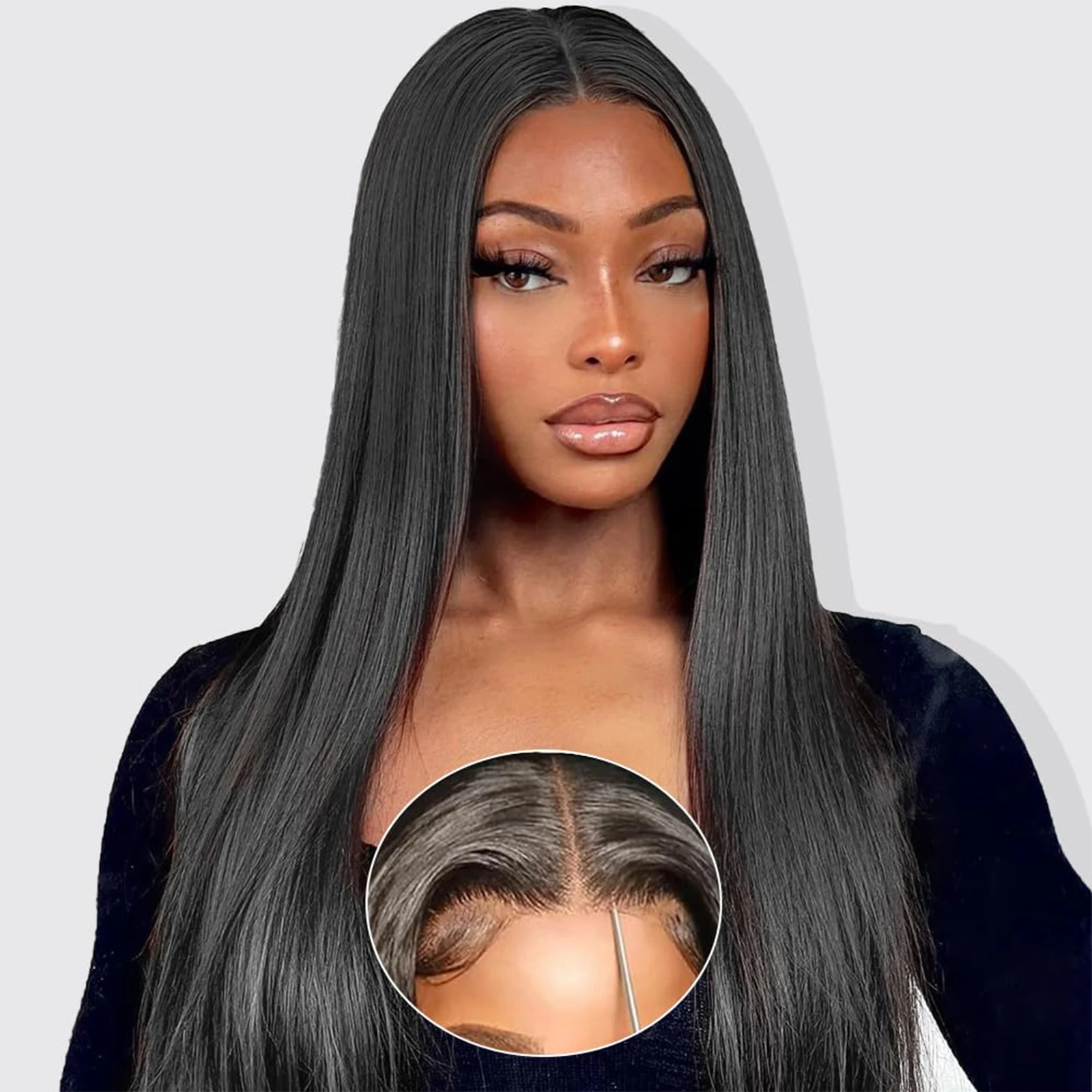 

6x5 Glueless Wigs Human Hair Pre Plucked Pre Cut Straight Lace Front Wig Wear and Go Glueless Wig 200% Density Human Hair Lace F