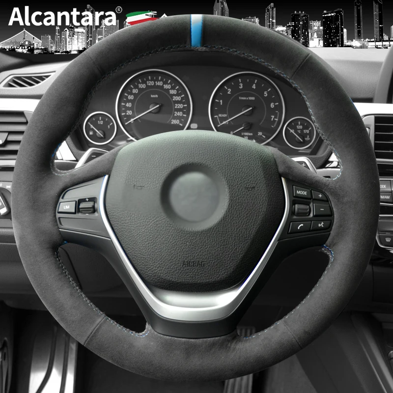 BlackAlcantaraHandstitchedSteeringWheelCoverforBMWF20F21F22