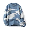 2023 Autumn Men Casual Sweater Cloud Pattern Cute Couple Sweaters Round Neck Long Sleeve Male Knitted Sweater Harajuku Pullover 1