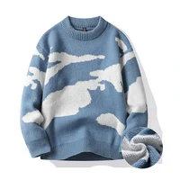 2023 Autumn Men Casual Sweater Cloud Pattern Cute Couple Sweaters Round Neck Long Sleeve Male Knitted Sweater Harajuku Pullover 1