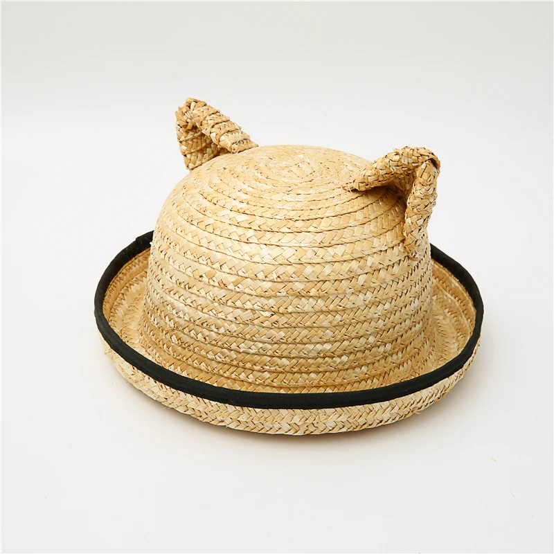2022 New Summer New Cat Ears Handmade Natural Straw Sun Hat with
