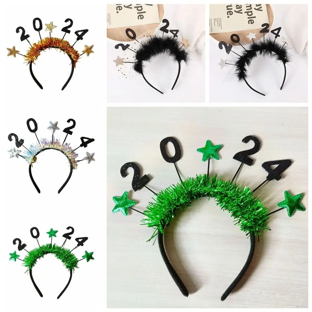

Sequin 2024 Happy New Year Headband Tinsel Letter Christmas Headpiece Crown Hair Hoop Plastic Tinsel Crown Headband Girl