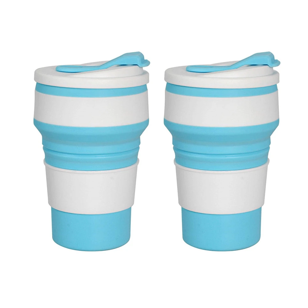 Compact Silicone Collapsible Cups with Lid - 12 Oz Reusable Portable Travel Mugs