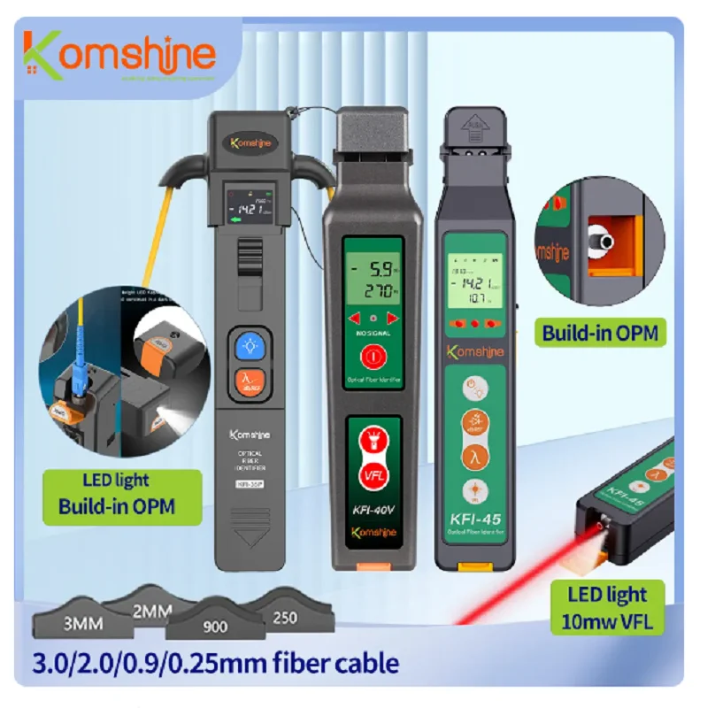 

2023 New Design Fiber Optic Trafic Identifier Komshine KFI-35/45 With 10MW VFL, Power Meter Function + LED Light