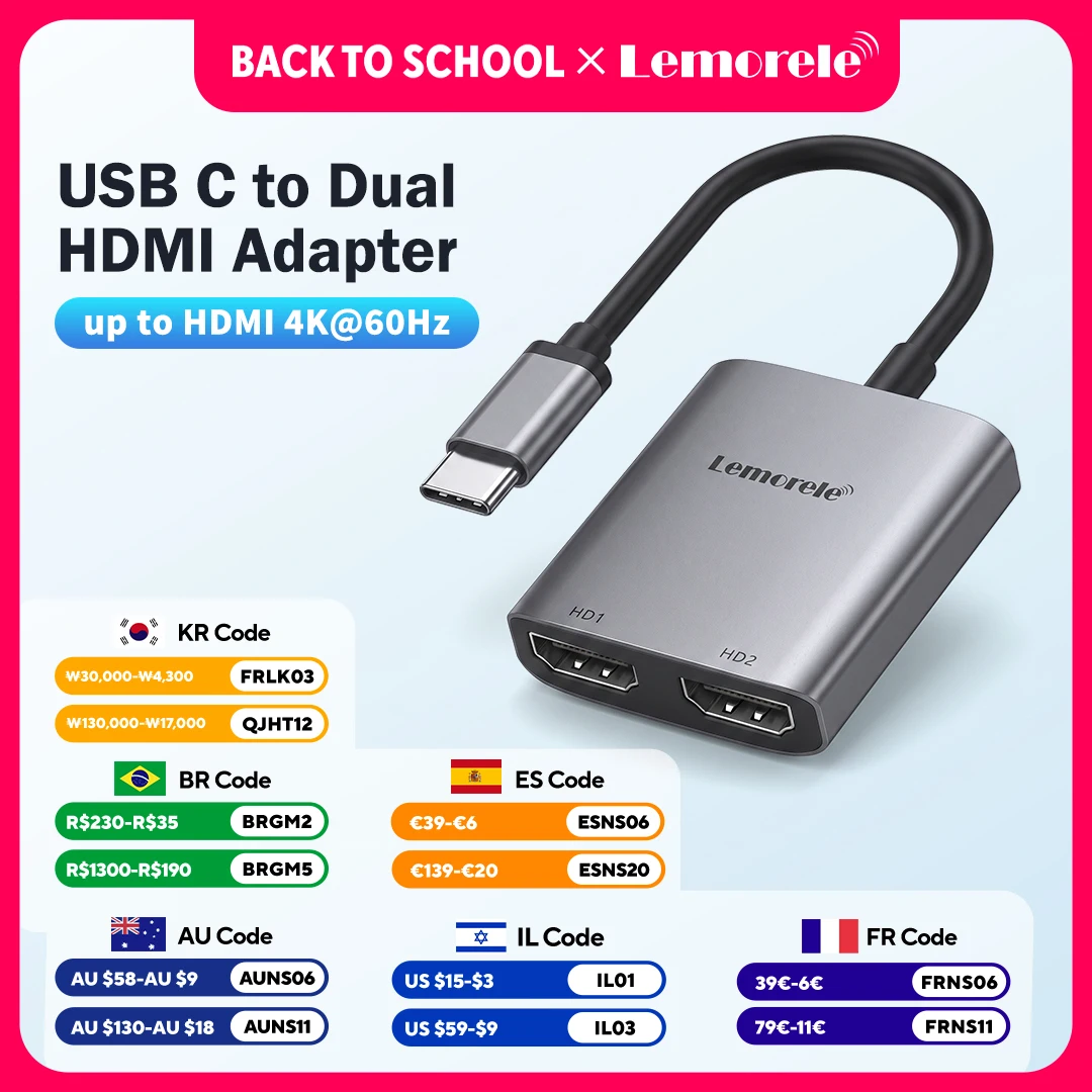 Lemorele Dual 4K HDMI USB-C Hub & Docking Station