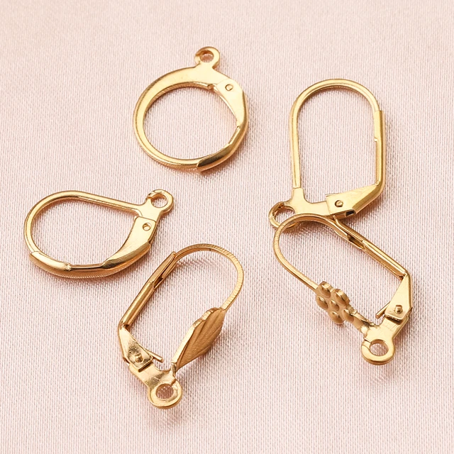 24K Gold plated round lever back, Stainless steel hoop earring hooks