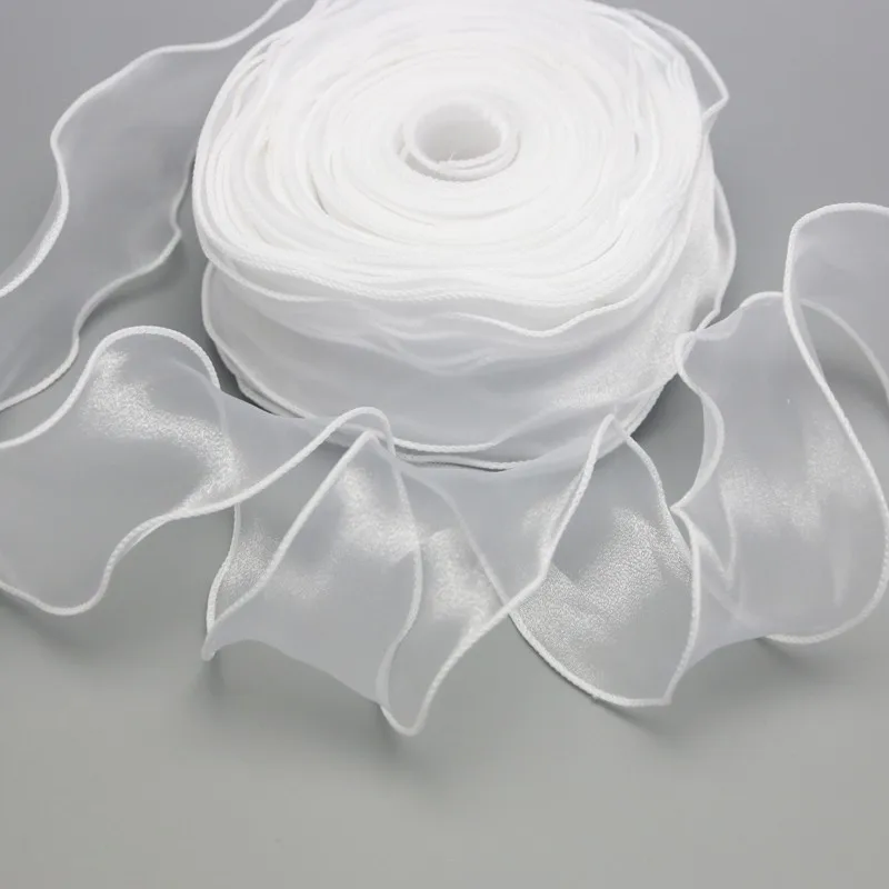 Silk Organza Ribbon 60mm White Wave Bow Material For Hair Ornament Gift Wrapping Decoration