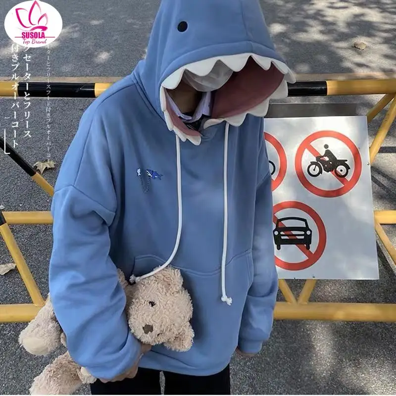 

Funny Shark Patchwork Hoodies Man Autumn Kawaii Sweatshirt Oversized Lady Casual Long Sleeve Pullover School Couple Clothes New