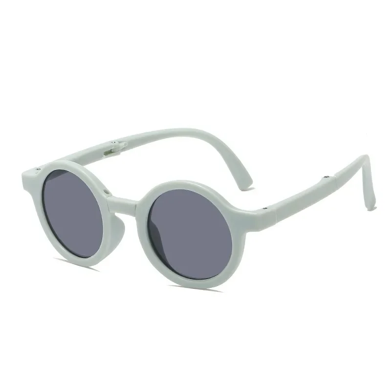 Korean Style Foldable Sunglasses for Kids Candy Color Small Round Frame Summer Shades with Case