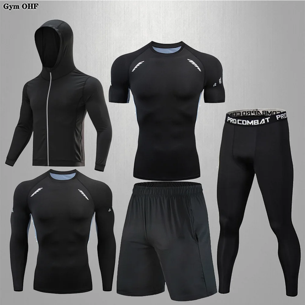 Brand Men Tracksuit Sports Suit Gym Fitness Compression Clothes Running Jogging Sport Wear Exercise Workout MMA Rashguard Tights