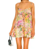 2024 Summer Holiday Bow Ruched Flower Print Suspenders Mini Dress Plus Size S-3XL Women Backless Lacing up Sling Beach Vestidos - Image 4