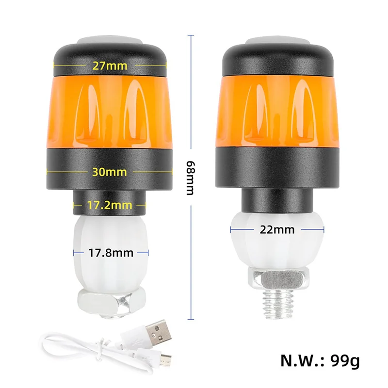 2Pcs Electric Scooter Handlebar Lights LED Warning Light Handlebar End Plugs Waterproof Turn Signal Lights Black + Orange bike turn signals