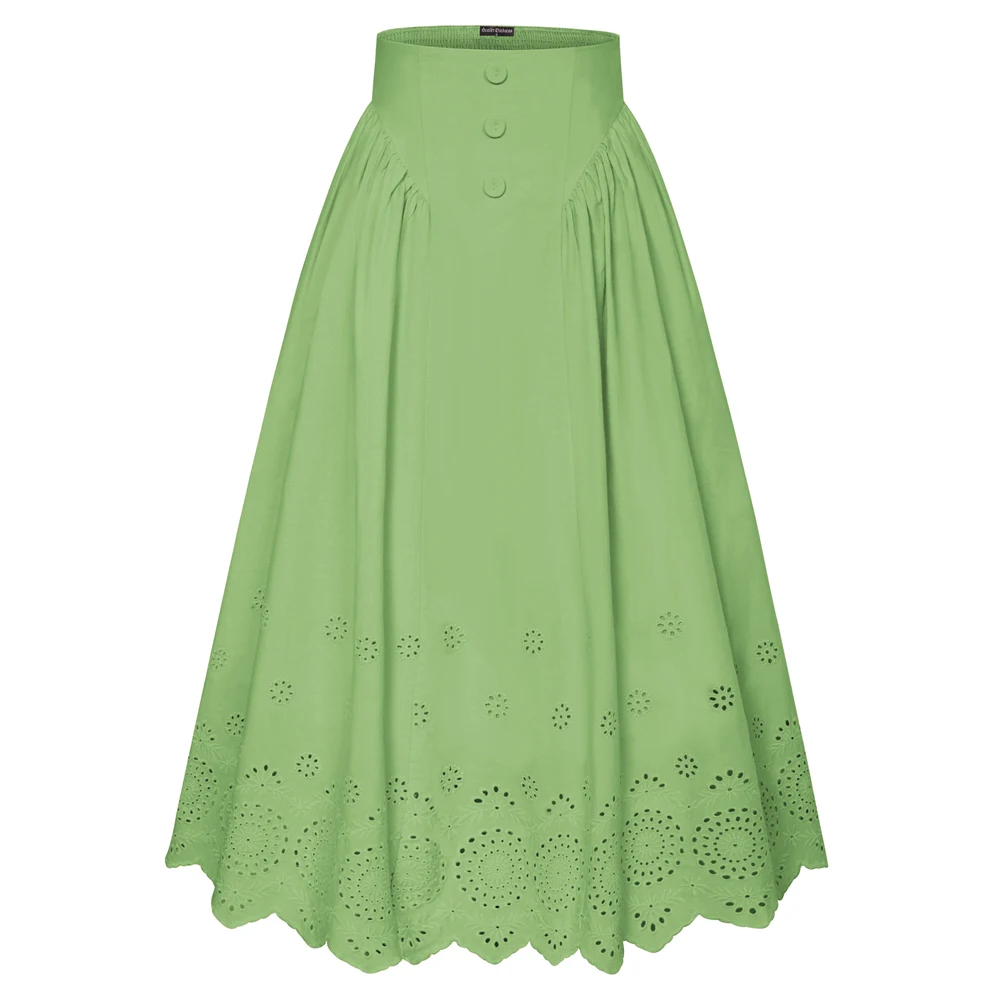 SD Women Skirt Renaissance Cotton High-Waist Irregular Hem A Line Skirt Hollow Jacquard Weave Fashion Summer Casual Skirts