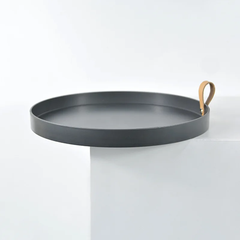 Home Desktop Storage Disk Cosmetics Set Restaurant Hotel Decoration AhunderJiaz Nordic Leather Round Tray Trays