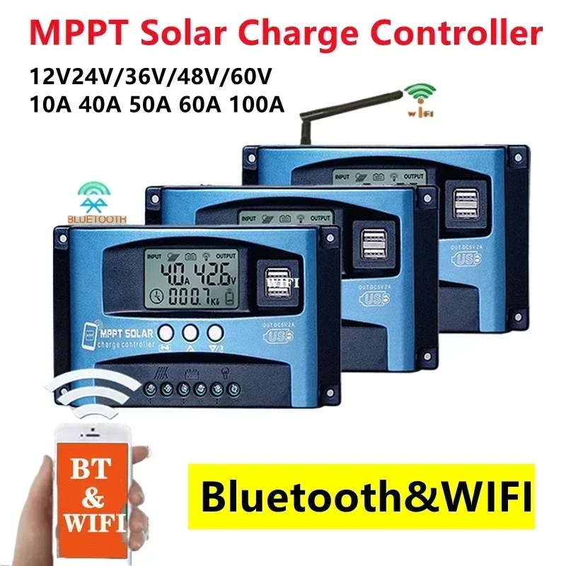 Bluetooth&WIFI MPPT Solar Charge Controller 30A -100A Dual USB LCD ...