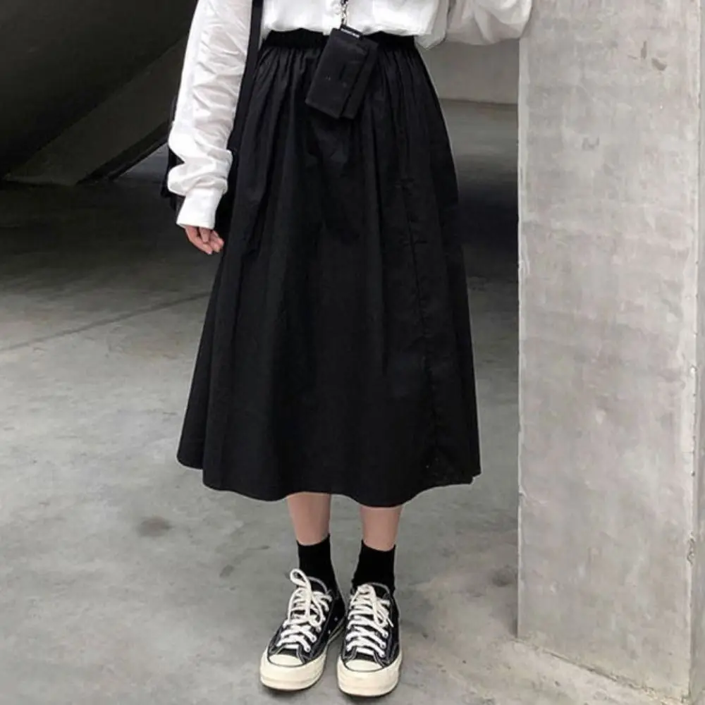 Simple High Waist Long Skirt Women Patchwork Chic High Waist Long Skirt Loose Solid Color A-line Half Dress Beach