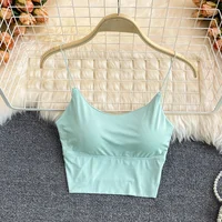 Women Crop Tops Sexy Solid Color Camisole Ice Silk Tube Top Seamless Sports Tank Top Wireless Underwear Padded Bra Bralette Vest - Image 3