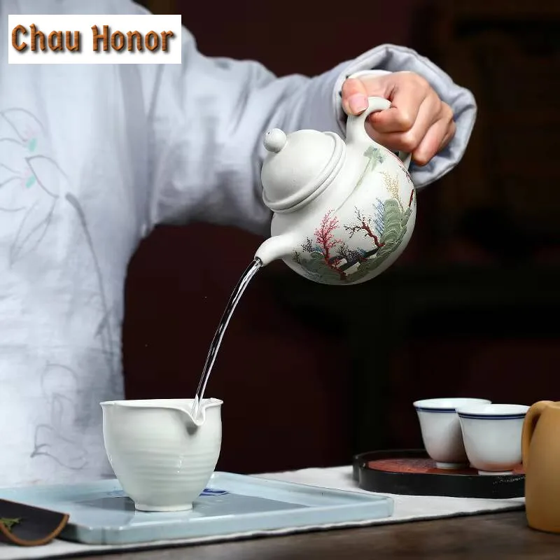 460ml Yixing Raw Ore Mutton Fat Jade Mud Purple Clay Teapot Handmade Household Kungfu Teaset Tea Ceremony Drinkware  Accessories