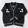 Stars Embroidery Cardigan WomenDark Brown V-neck Knitted Cardigans Female Autumn Winter Long Sleeve Sweaters Vintage Soft Tops 4