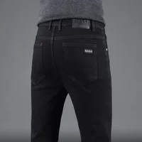 Spring Autumn New Men's Pure Black Slim Jeans Elastic Straight Pants Business Fashion Leisure Korean Vintage Denim Pants Male 2