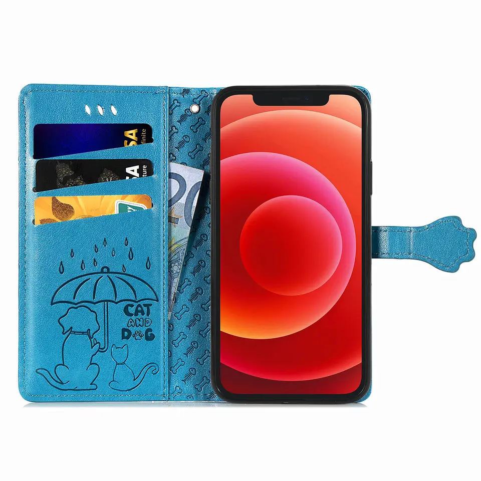 Cute Cat Dog iPhone 12 Wallet Flip Case