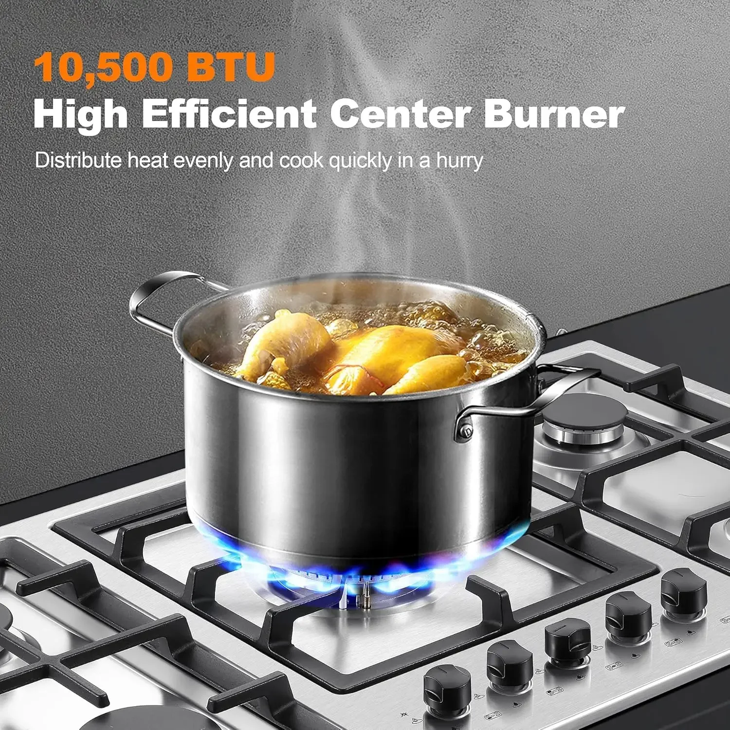36 Inch Gas Cooktop, 5 Burner Gas Stove Top Total 34,588 BTU, Built-in Stainless Steel 36 Inch Gas Hob with Thermocouple Protect 2