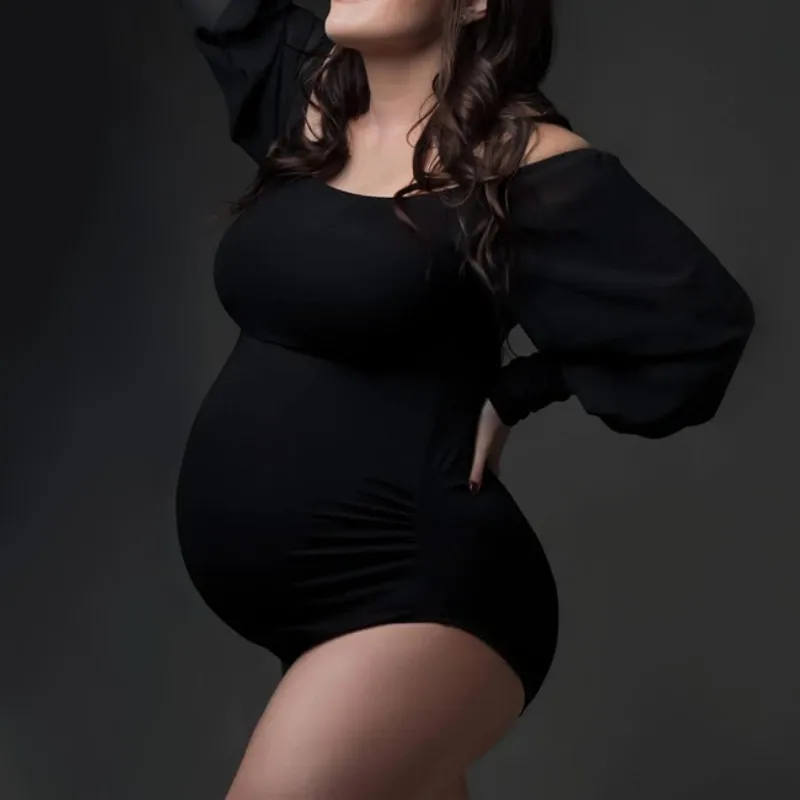 

Chiffon Maternity Photography Bodysuit Shoulderless Long Sleeve Stretch Maternity Clothing Studio Photoshoot Props