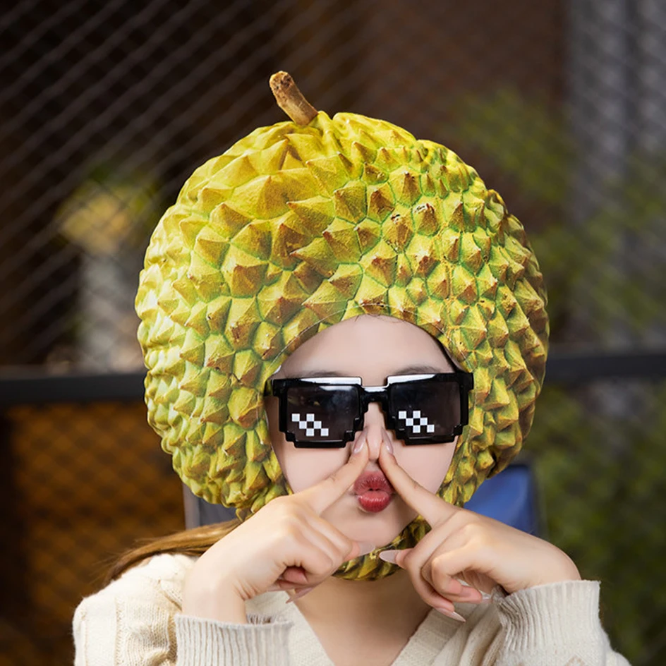 

Cute Durian Hat For Women Funny Cartoon Plush Toy Beanies Cap Men Kawaii Performance Headcover Kid Cosplay Headgear Photo Props