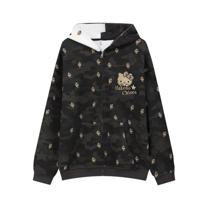 

Женская камуфляжная толстовка средней длины с капюшоном, на молнии