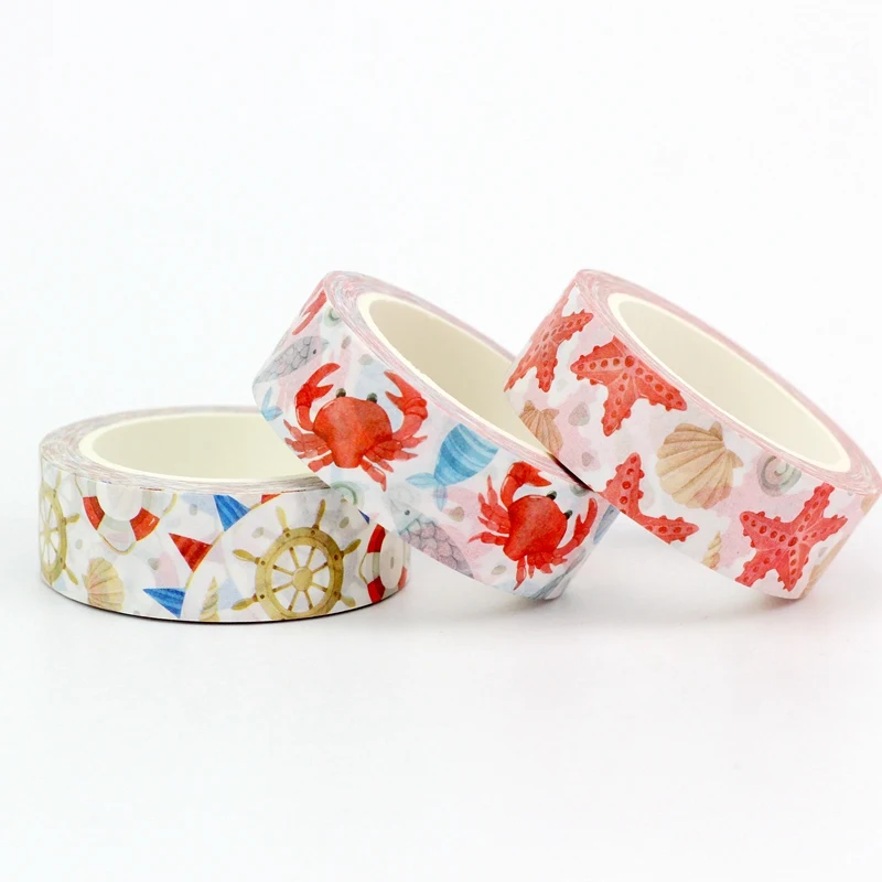 NEW 1PC 10M Decor Kawaii Marine Animals Crabs Starfish Washi Tape Set for Scrapbooking Journaling Masking Tape Cute Stationery 3
