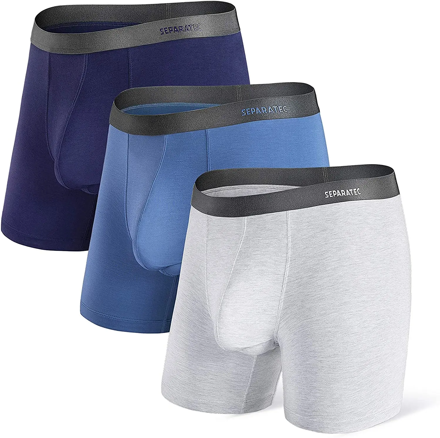 3 Pack Separatec Men's Underwear Separate Pouch Boxer Briefs Men Bamboo  Rayon Soft Breathable Dual Pouch Trunks Long Leg Boxer