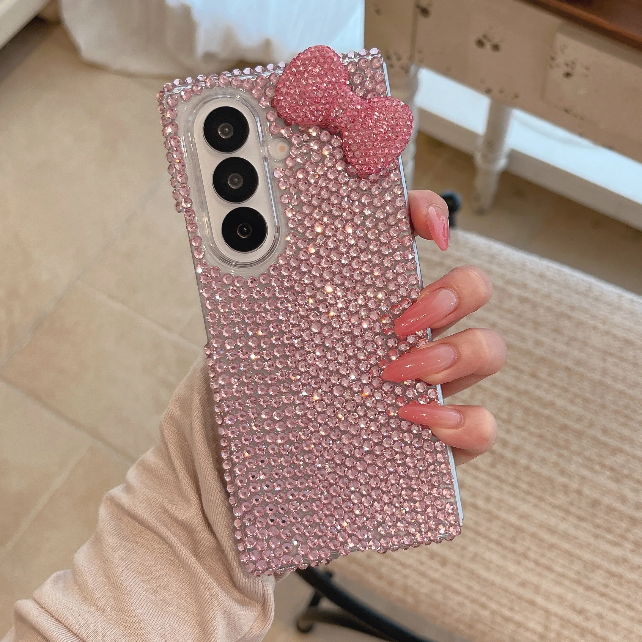Korean Cute 3D Bowknot Glitter Rhinestone Phone Case with Full Screen Protection