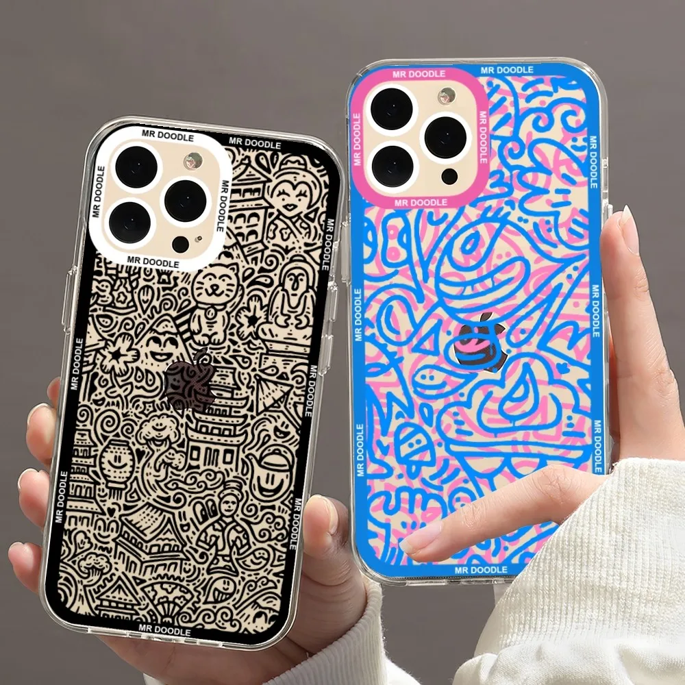 Custodia Per Telefono Graffiti-Art Mr Doodle Per Iphone 11 12 Mini 13 14 15 Pro Max Custodia Trasparente