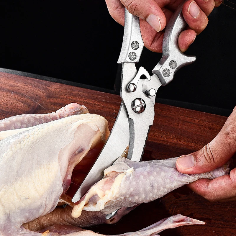 

Кухонные ножницы с кожаным футляром, сверхмощные ножницы из нержавеющей стали для домашней птицы, универсальные ультраострые ножницы