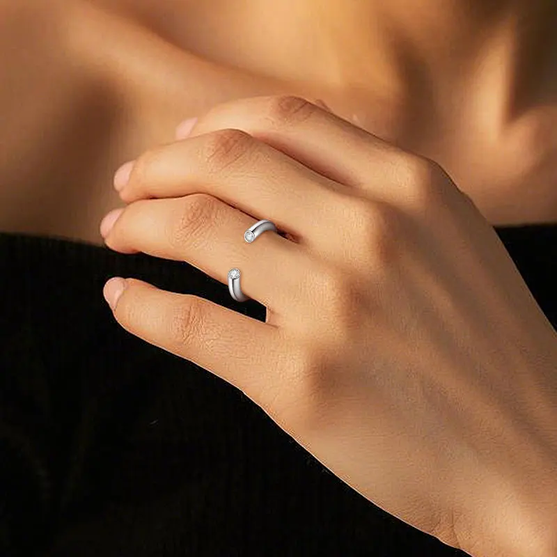 IOGOU Offener Ring aus 925er-Sterlingsilber mit doppeltem Diamant für Frauen und Mädchen, Geburtstagsgeschenk, D-Farbe, VVS1, runder Moissanit-Ring, Schmuck – Detail 7