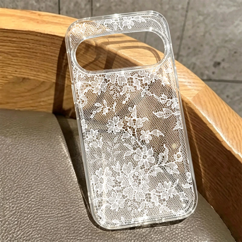 Luxury White Black Lace Floral Phone Case - Clear Cover