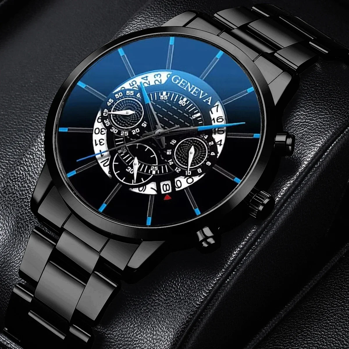 Fashion Men Black Stainless Steel Watch Luxury Calendar Quartz Wrist Watch Mens Business Watches for Man Clock
