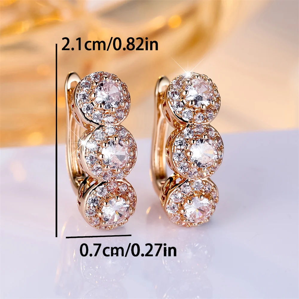 Cute Round Stone White Zircon Small Hoop Earrings For Women Vintage Gold Color Ear Buckle Wedding Jewelry Engagement Party Gifts
