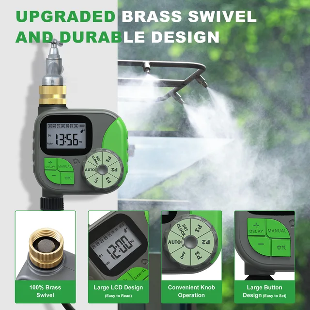 GIRIER Water Timer Programmable Sprinkler Timer with Brass Inlet LCD Screen Automatic Irrigation Controller for Garden/Yard/Lawn 3